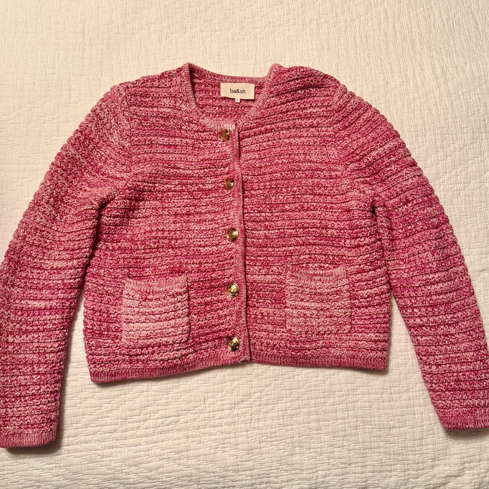 ba&sh pink cardigan with gold hardware